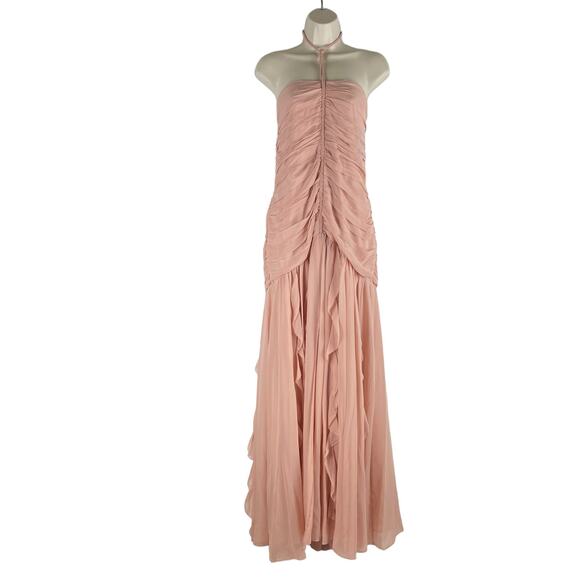 Veronica Beard Lucine Ruched Silk Halter Neck Maxi Dress Size 12 - Picture 3 of 13